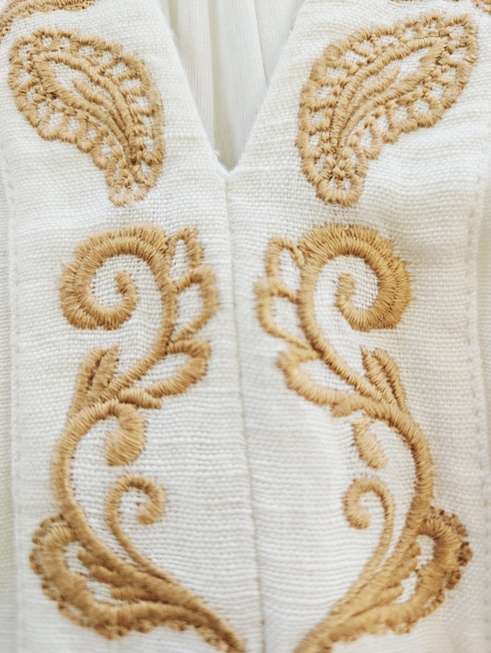 Cartolina Lizette Linen Blend Embroidered Belted Puff Sleeve Ivory Midi Dress M - Picture 12 of 16